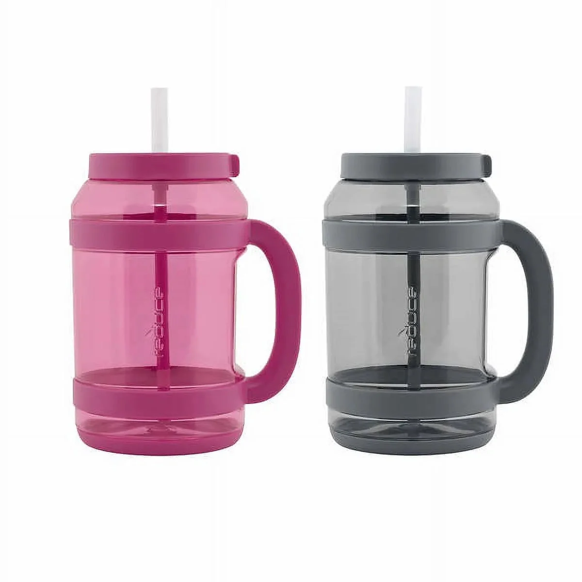 Reduce WaterDay Hydration Mugs, 80oz Capacity with Spill-Proof Silicone Straws - 2-Pack MultiColor