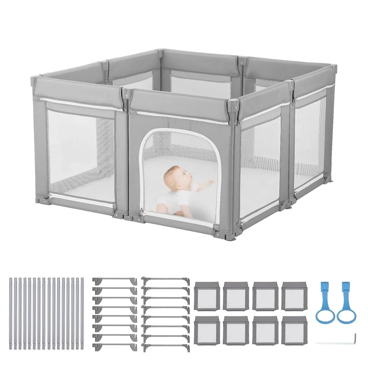 VEVOR Foldable Baby Playpen - Gray