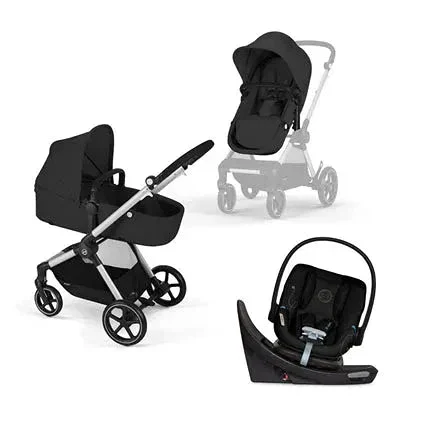 Cybex Eos 5-in-1 Travel System Stroller + Lightweight Aton G Swivel Infant Car Seat with SensorSafe - Moon Black