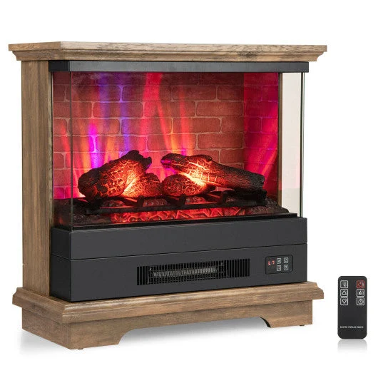 COSTWAY 27 Inch Freestanding Fireplace With Remote Control-Brown
