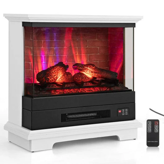 COSTWAY 27 Inch Freestanding Fireplace With Remote Control-White