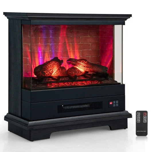 COSTWAY 27 Inch Freestanding Fireplace With Remote Control-Black