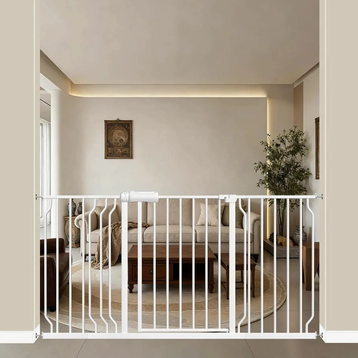 WAOWAO Extra Wide Pressure-Mounted Baby Gate - White