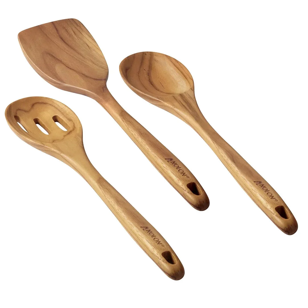 Anolon 3-Piece Wood Tool Teakwood Slotted Spoon Set