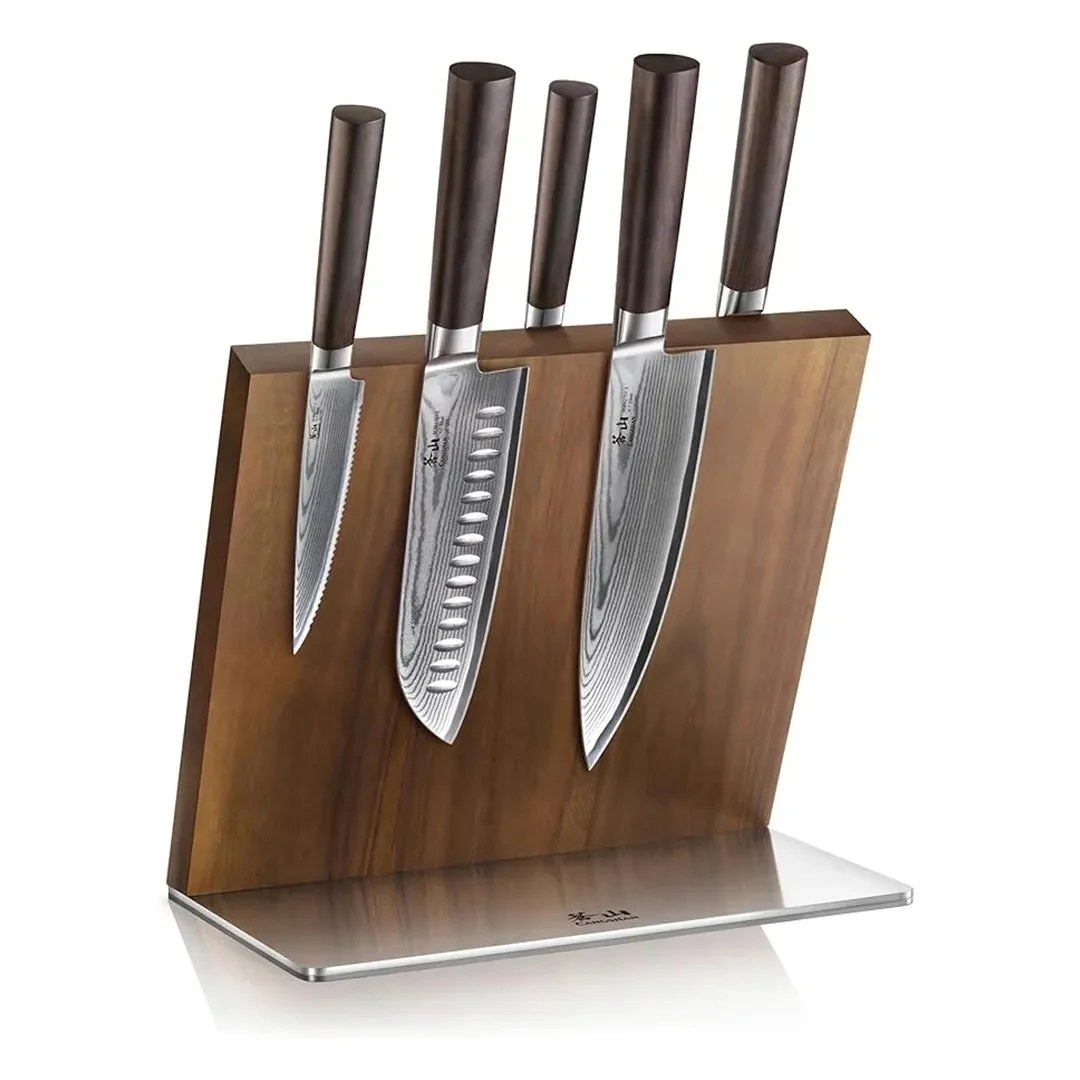 Cangshan Damascus Steel 6-Piece Magnetic Knife Block Set