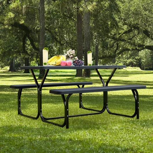 COSTWAY HDPE Outdoor Picnic Table Bench Set With Metal Base-Black