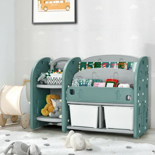 COSTWAY Kids Toy Storage Organizer With 2-Tier Bookshelf and Plastic Bins