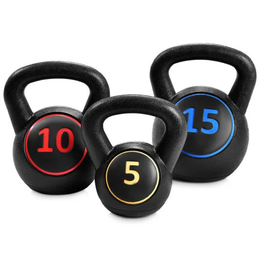 COSTWAY 3 Pieces 5 10 15lbs Kettlebell Weight Set