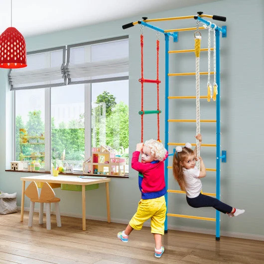 COSTWAY 5 in 1 Kids Indoor Gym Playground Swedish Wall Ladder-Yellow