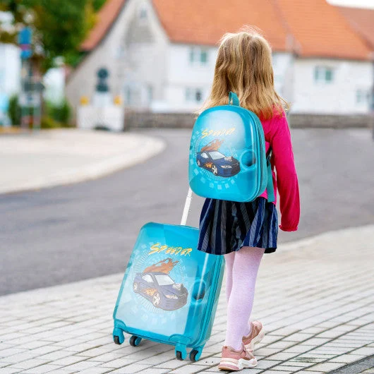 COSTWAY 2 PCS Kid Luggage Set With Spinner Wheels for Children Boys Girls-Navy