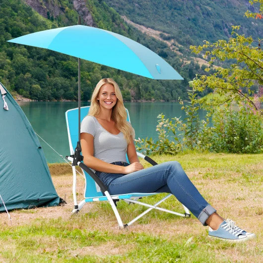 COSTWAY 2 Pack Beach Umbrella Chair for Adults With Adjustable Parasol-Blue