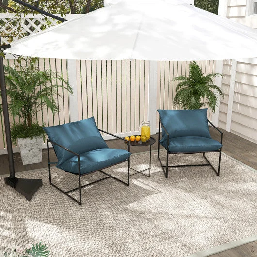 COSTWAY 2 Pieces Sling Accent Chair Leisure Chair With Weatherproof Seat Fabric Indoor Outdoor-Navy