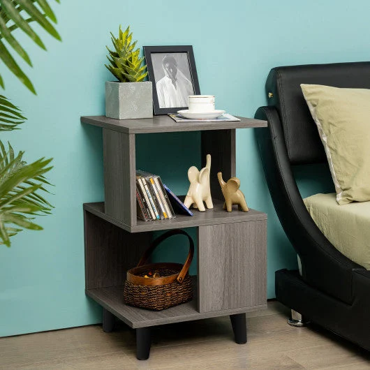COSTWAY 2 Pieces Wooden Modern Nightstand Set With Legs for Living Room