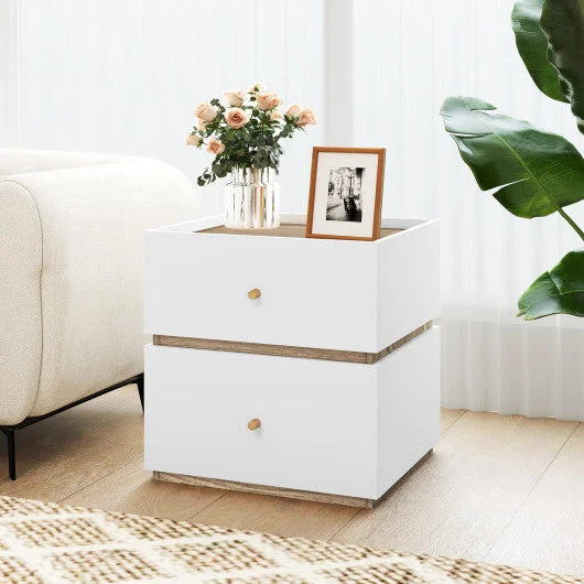 COSTWAY 2-Drawer Modern Nightstand With Storage for Living Room Bedroom