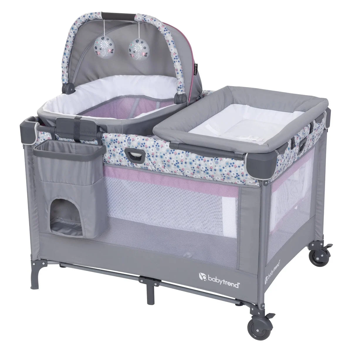 Baby Trend Nursery Den Playard With Rocking Cradle - Daisy Pink