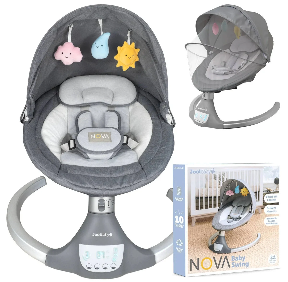Jool Baby Nova Motorized Infant Baby Swing - Gray