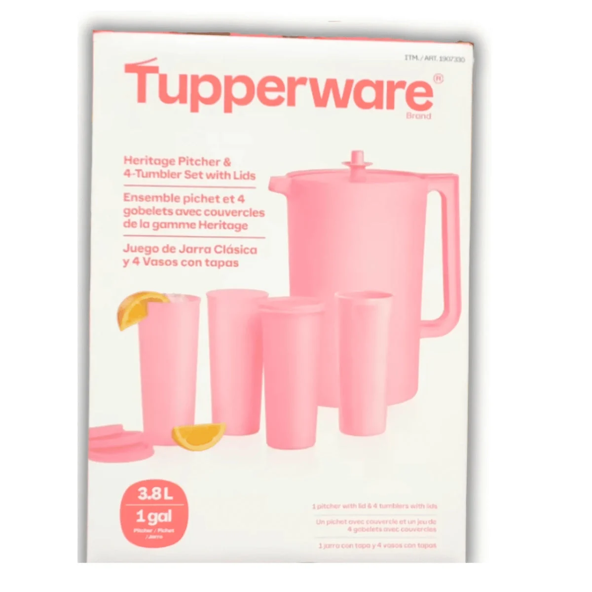 Tupperware Heritage Pitcher and 4-Tumbler Set with Lids - Pink
