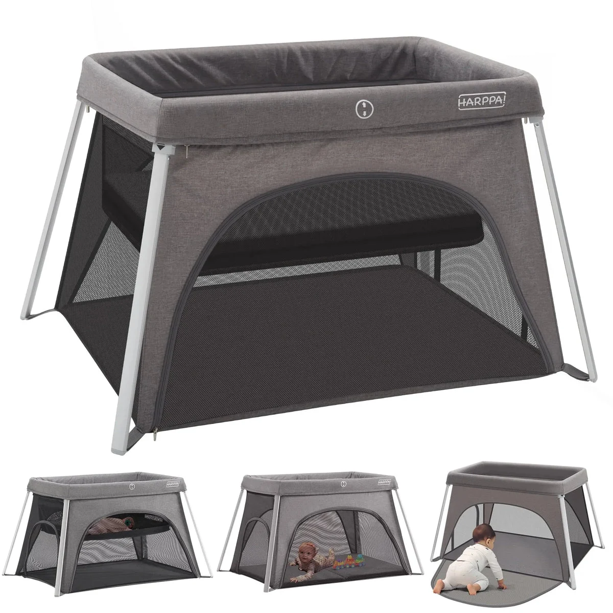 HARPPA Portable Travel Crib with Mattress - Gray
