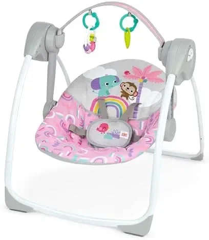 Bright Starts Pink Paradise Portable Compact Automatic Baby Swing with Music