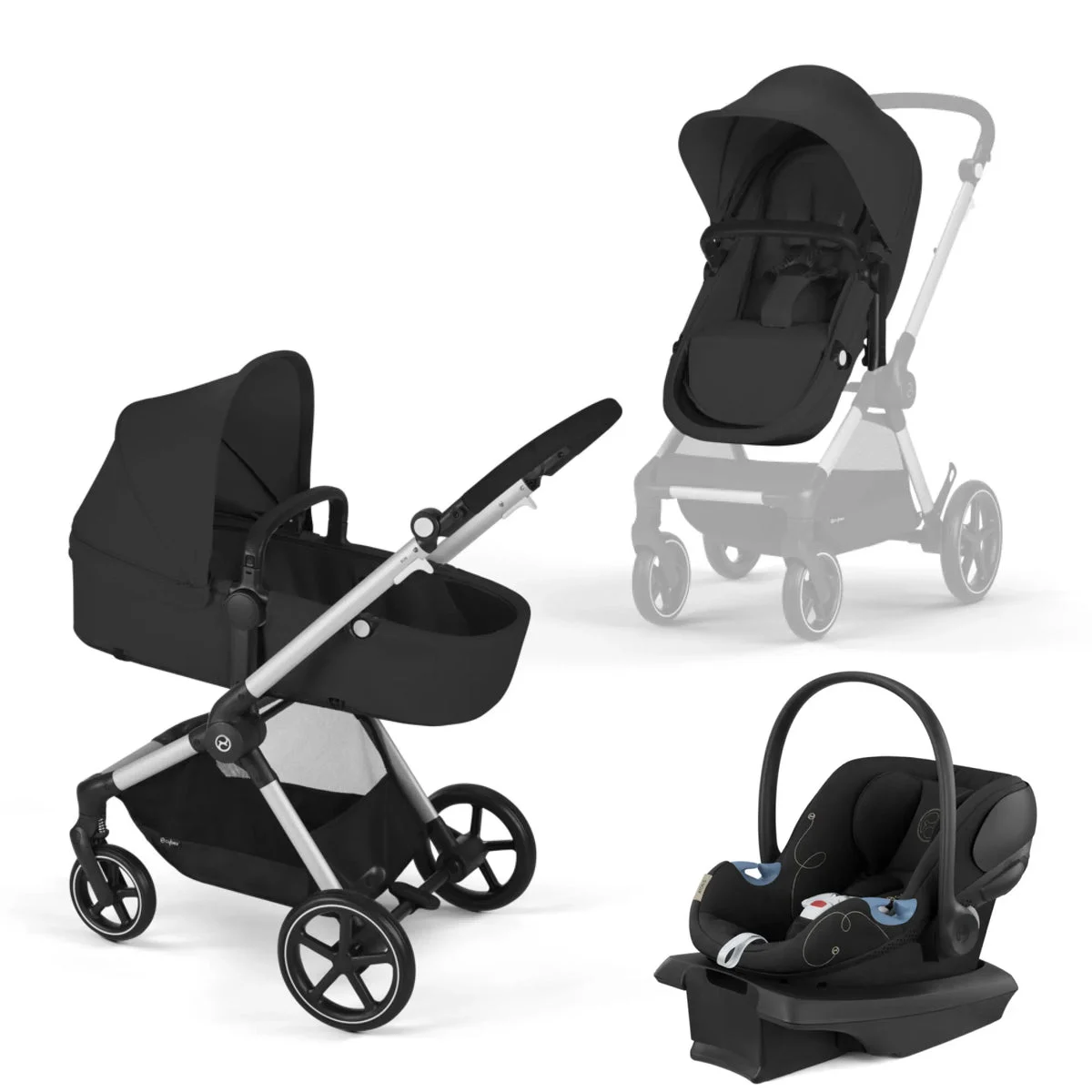 Cybex EOS Travel System - Moon Black (Silver Frame)