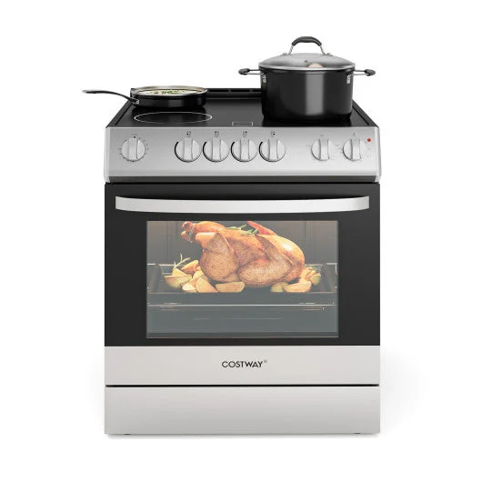 COSTWAY 30 Inch Freestanding and Slide-in Kitchen Stove With 4 Burners Ceramic Cooktop-Silver