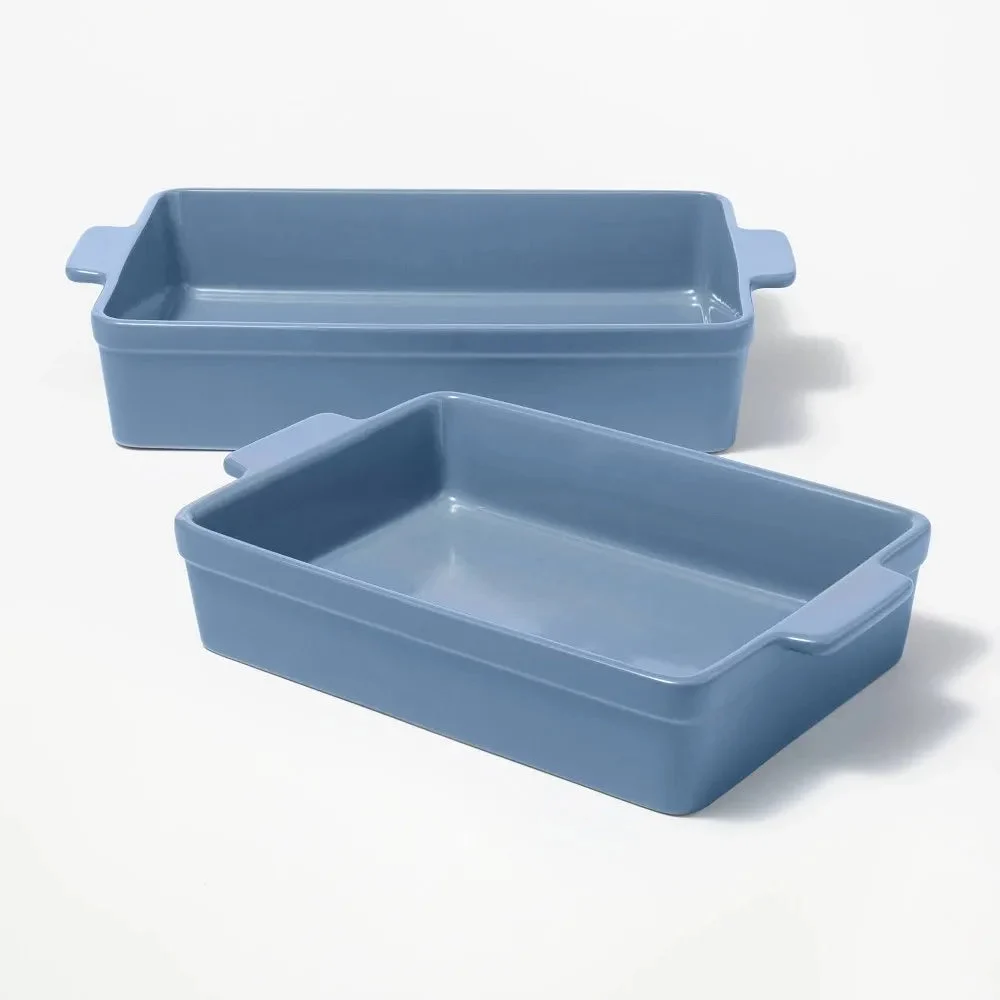 Unbranded/Generic 2-Piece Stoneware Rectangle Baking Dish Set in Blue