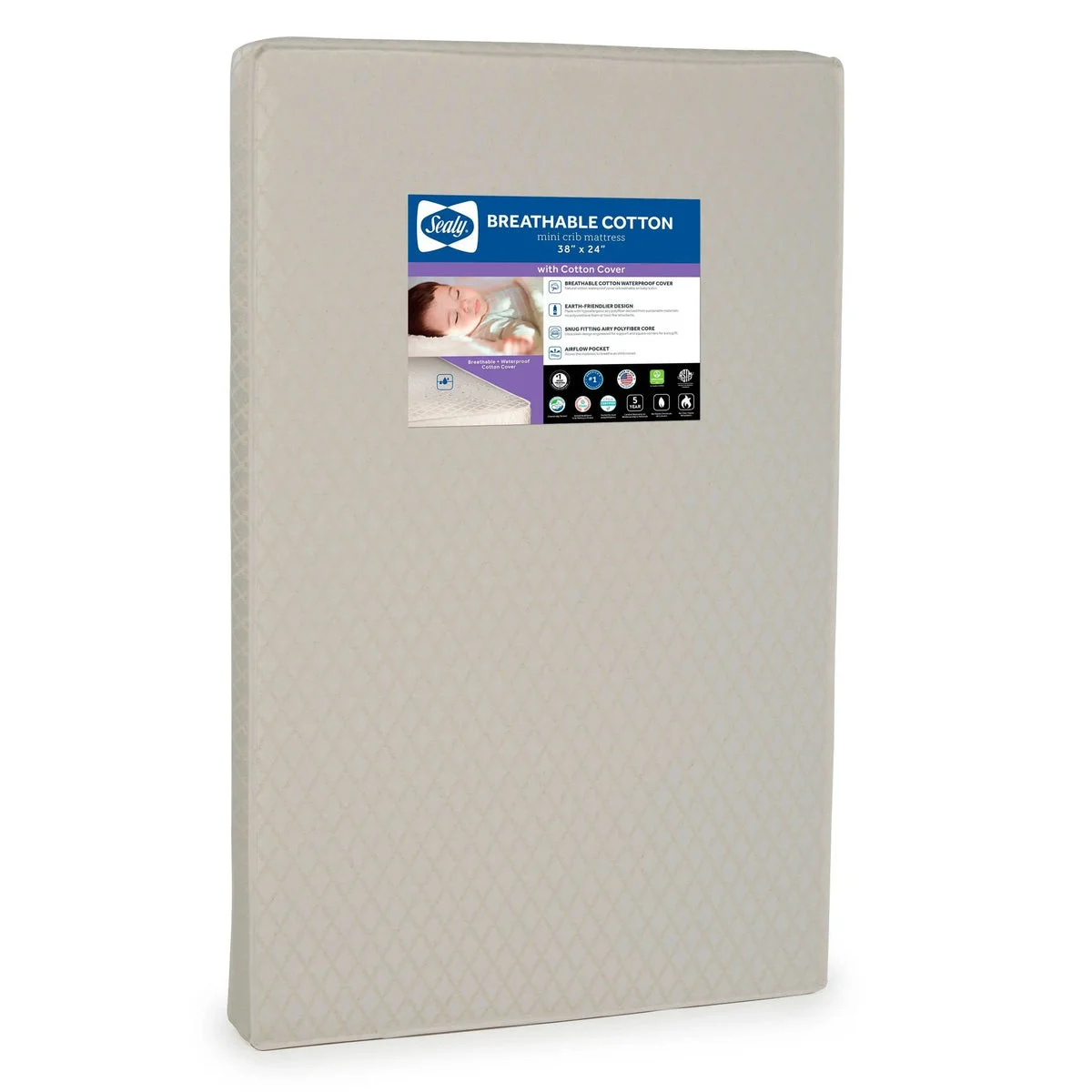 Sealy Mini Cotton Crib Mattress - 38