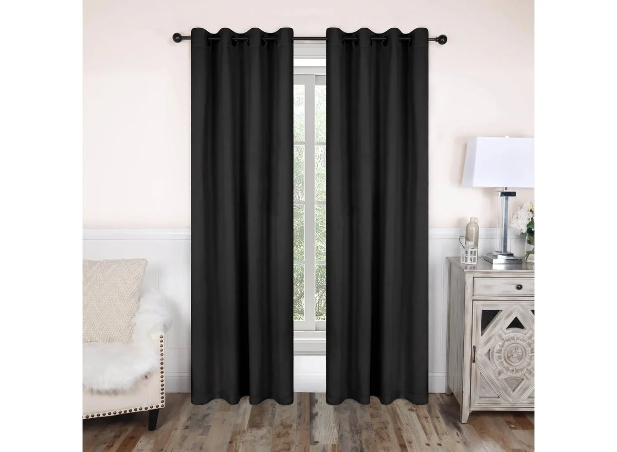 Blue Nile Mills Classic Modern Solid Room Darkening Semi-Blackout Curtains - Black