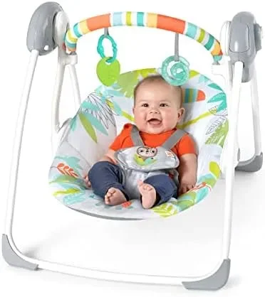 Bright Starts Portable Automatic 6-Speed Baby Swing with Removable -Toy Bar, 0-9 Months 6-20 lbs - Rainforest Vibes