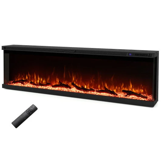 COSTWAY 36/40/50/60 Inch Wide 3-Sided Electric Fireplace Insert With Remote Control and 12 Flame Colors-60 Inch