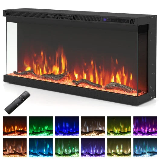 COSTWAY 36/40/50/60 Inch Wide 3-Sided Electric Fireplace Insert With Remote Control and 12 Flame Colors-36 Inch