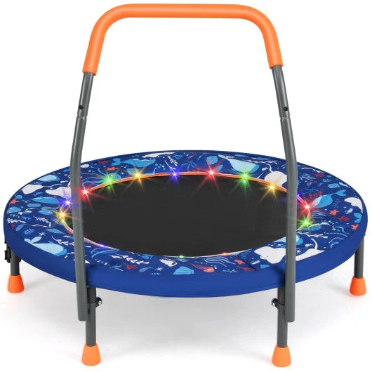 COSTWAY Mini Trampoline Folding Small Rebounder for Kids With Lights-Navy