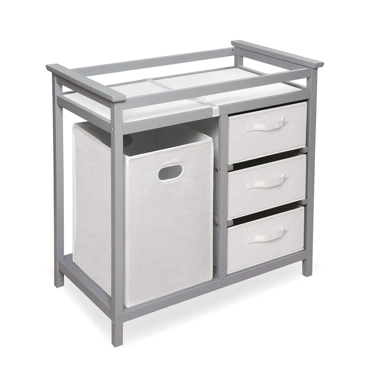 Badger Basket Modern Changing Table with Hamper and 3 Baskets - Gray