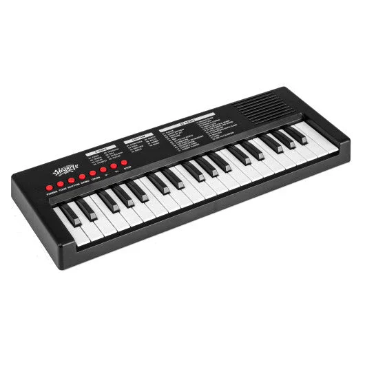 COSTWAY 37 Keys Kids Piano Keyboard With 8 Rhythms and Microphone-Black