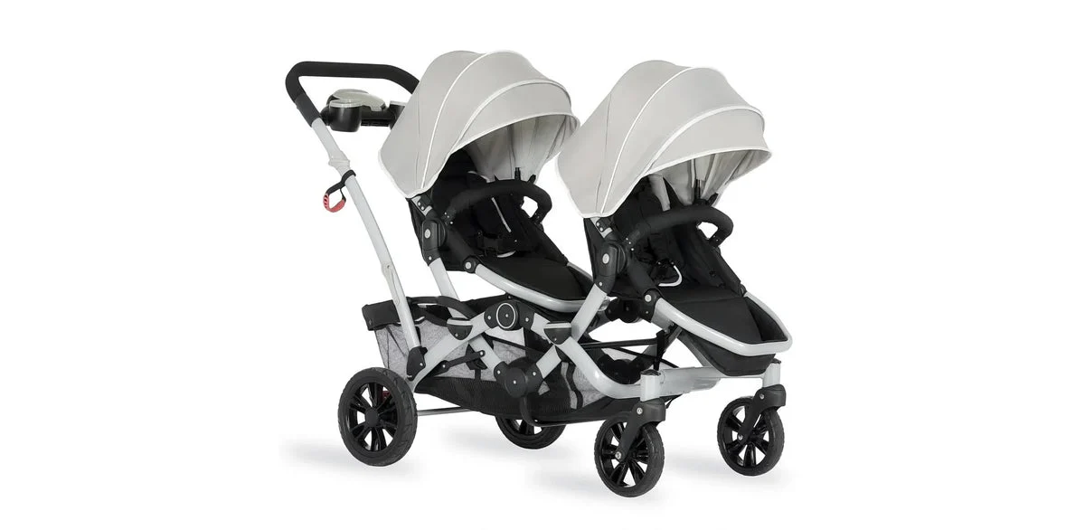 Dream On Me Track Tandem Double Umbrella Stroller in Light Gray