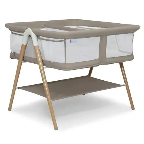 Delta Children Bondi Beechwood Twin Bassinet with PureAir Breathable Mesh Sheet and FSC-Certified Wood - Tan