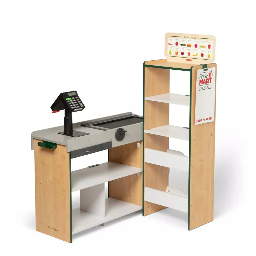 Melissa & Doug Freestanding Wooden Fresh Mart Grocery Store: Educational Focus on Money Concepts, 18 Pieces