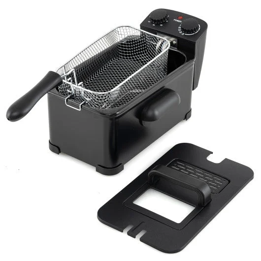 COSTWAY 3.2 Quart Electric Stainless Steel Deep Fryer With Timer-Black
