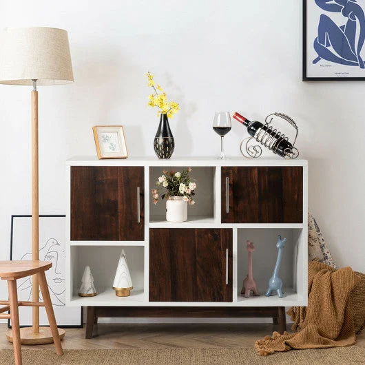 COSTWAY Wood Display Sideboard Storage Cabinet With Storage Compartments