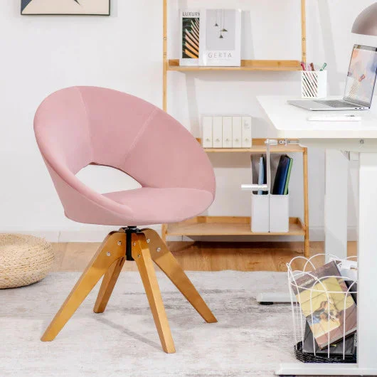 COSTWAY Swivel Accent Chair With Oversized Upholstered Seat for Home Office-Pink