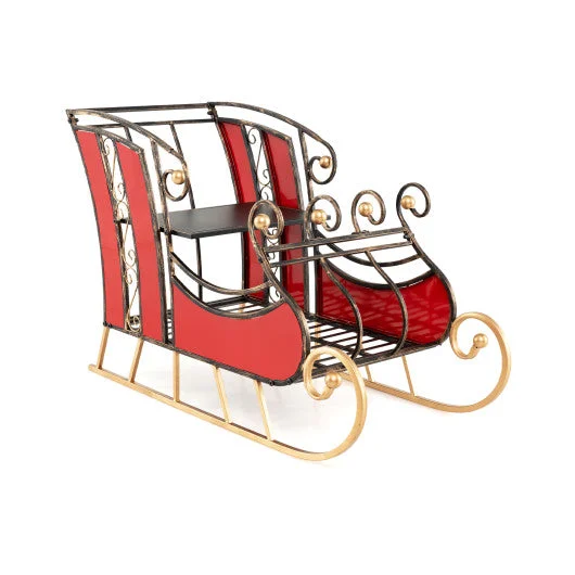 COSTWAY 3 FT Christmas Metal Sleigh Decoration Santa Sleigh With 2-Tier Storage Shelf