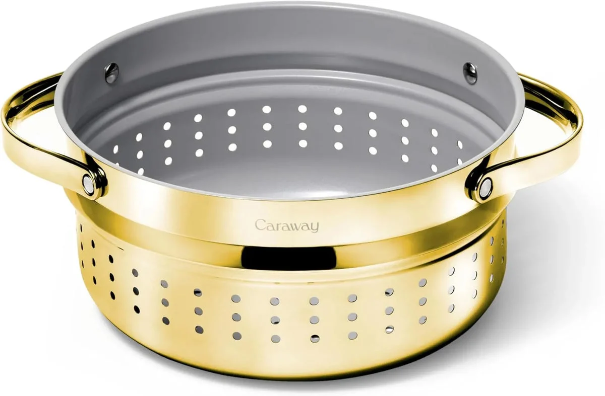 Caraway Stainless Steel Steamer with Handles - Gold Large (6.5qt)