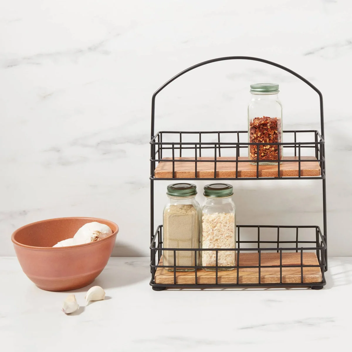 Threshold Iron and Mangowood 2-Tier Wire Spice Rack Black