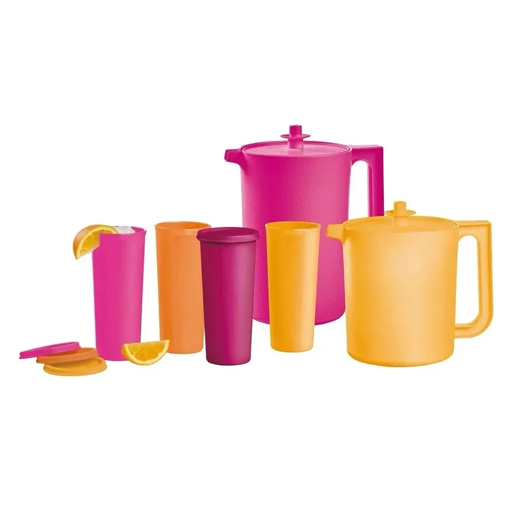 Tupperware Heritage 2 Pitcher 4 Tumbler Set w/Lids BPA-Free - Pink