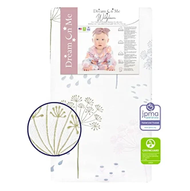 Dream On Me 2 In 1 Infant Crib And Toddler Bed Mattress - Wildflower Floral Print