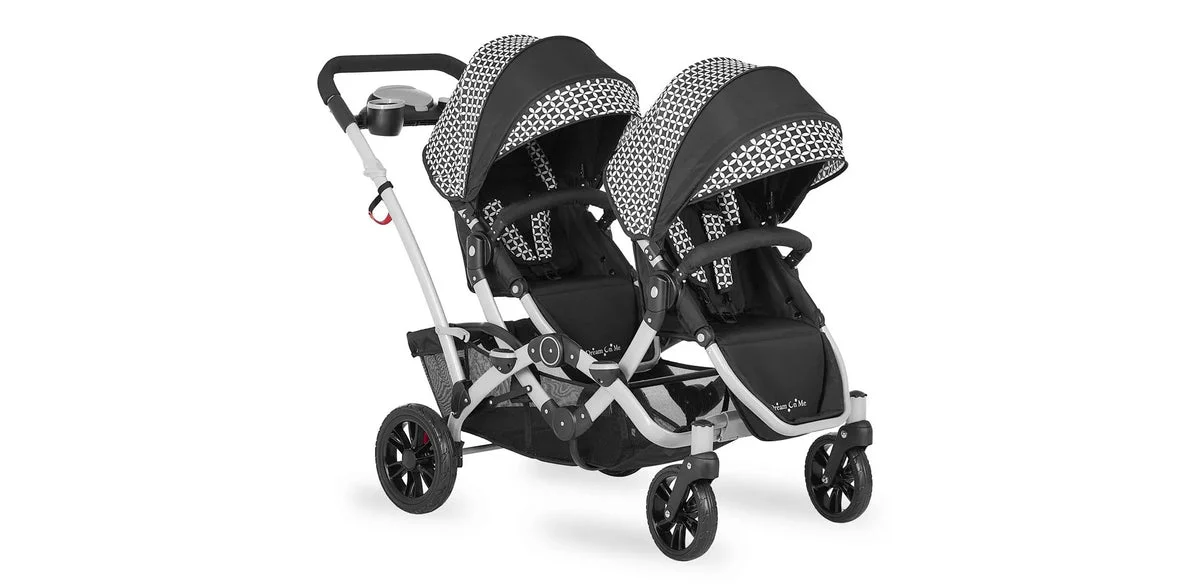 Dream On Me Track Tandem Double Umbrella Stroller in Black & White