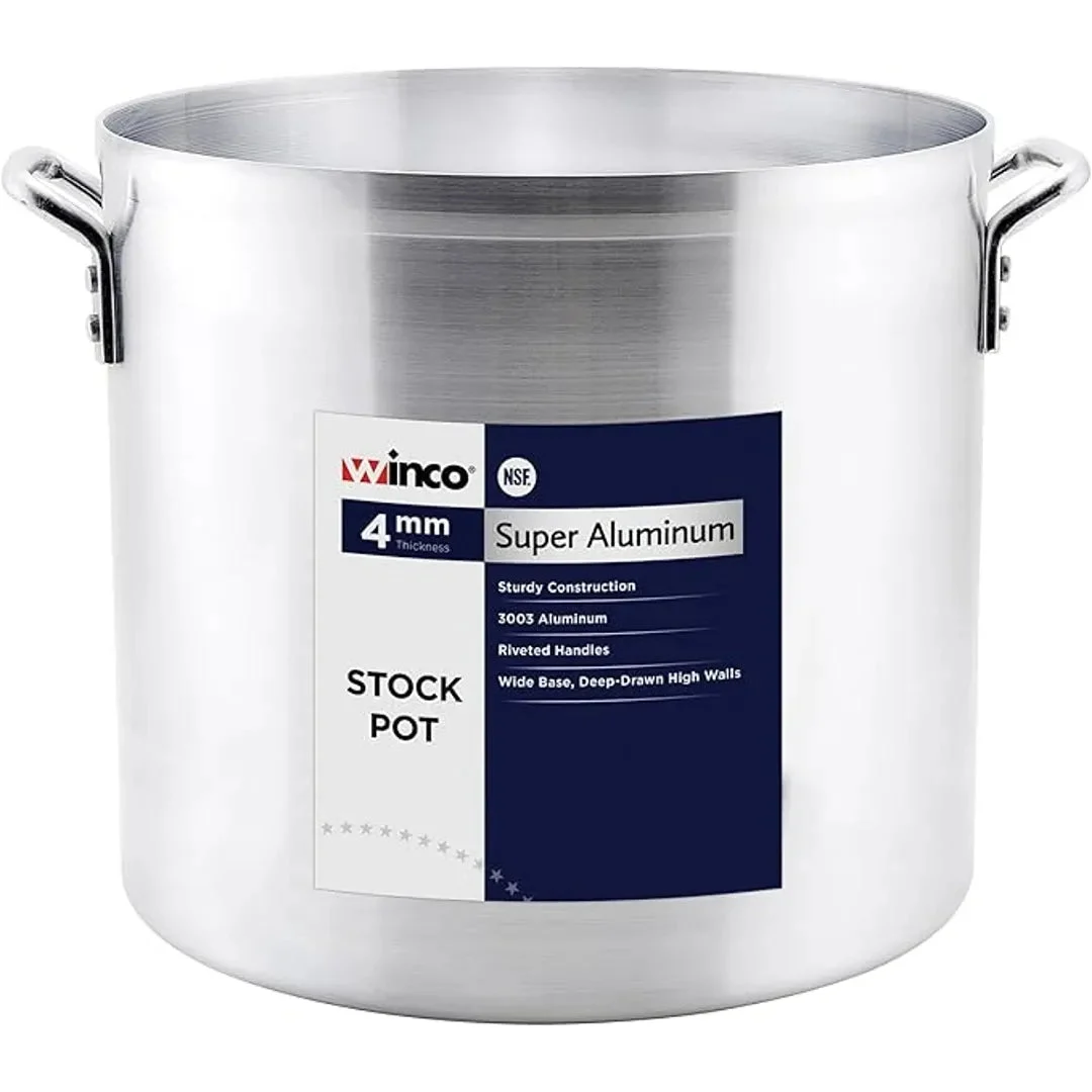 Winco USA Heavy-Duty Aluminum Stock Pot, 4mm, 50 Quart