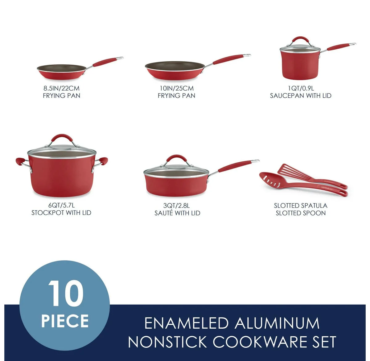 Rachael Ray Porcelain Enamel Nonstick Cookware Set - Cranberry Red