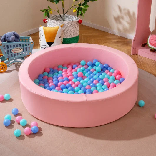 COSTWAY 42.5 Inch Round Foam Ball Pits With 25D Sponge Filling and Washable PU Cover for Toddlers-Pink