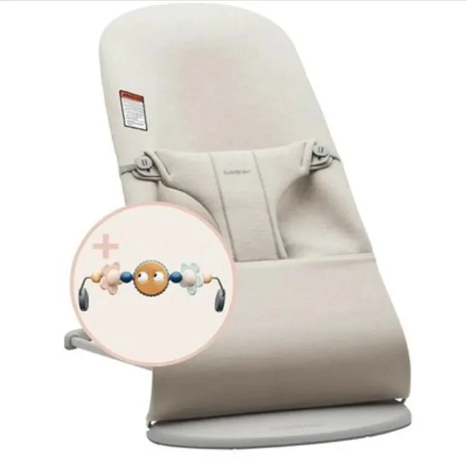 BabyBjörn Bouncer Bliss - 3D Jersey Light Beige with Toy Bar and Googly Eyes